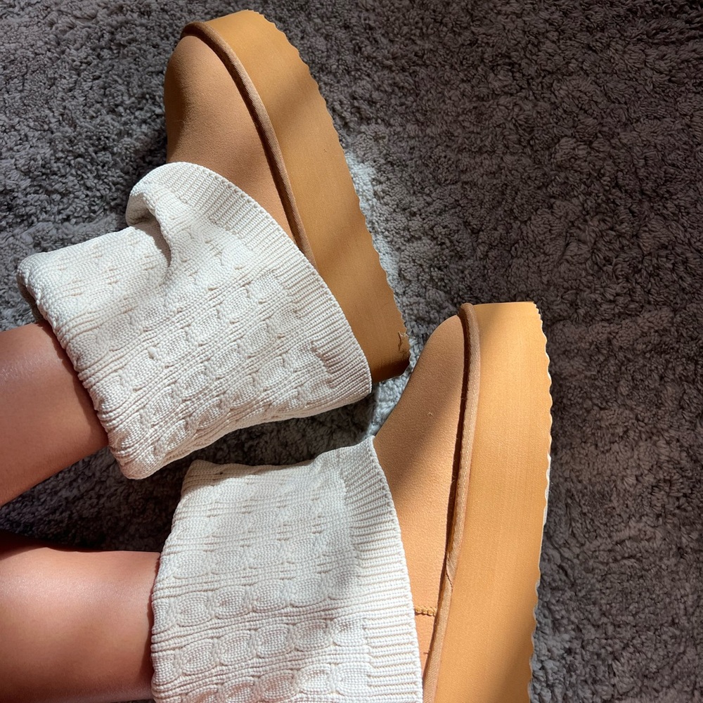 Platform Sweater Folder Over Womens Fur Boots